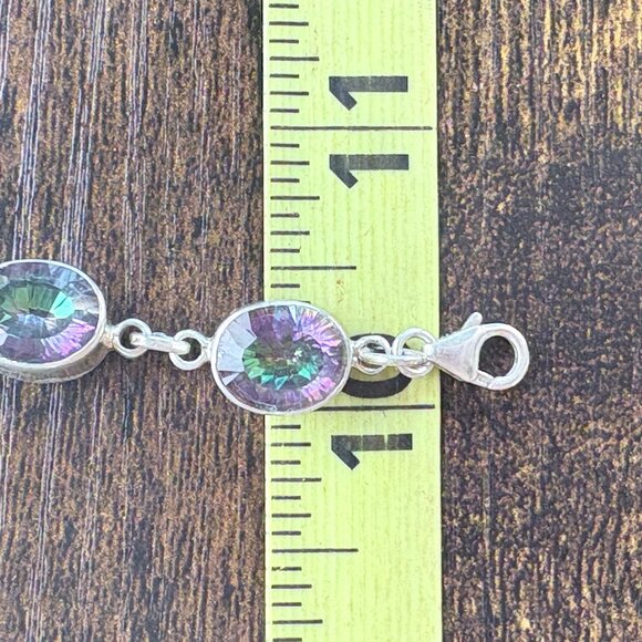 VTG sterling Silver 925 Mystic Topaz Tennis Bracelet Oval Bezel Set 7.5 - 8.25" - Picture 10 of 12